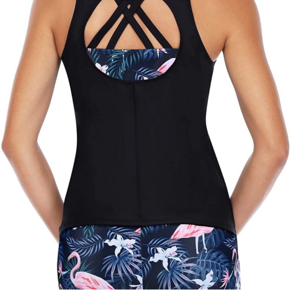 New Yonique Tankini Swimsuits 3 Piece Bathing Suits Swim Flamingo Print Size 24W - Picture 3 of 15